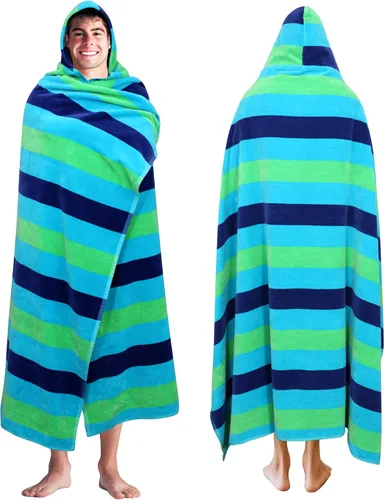 Miniatura 13 de COTTON CRAFT - Toalla de playa extra ancha con rayas ombre para dos, 147.3 x 172.7 cm - Algodón puro - Tela jacquard doble gruesa de felpa súper