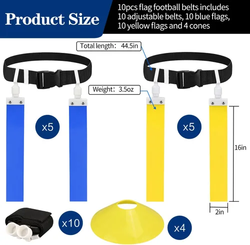 Miniatura 4 de DkOvn Cinturón de Fútbol Americano con Banderas, 2 piezas, Cinturón Ajustable de Fútbol Americano con Cinturón y Banderas, para Jóvenes, Adultos