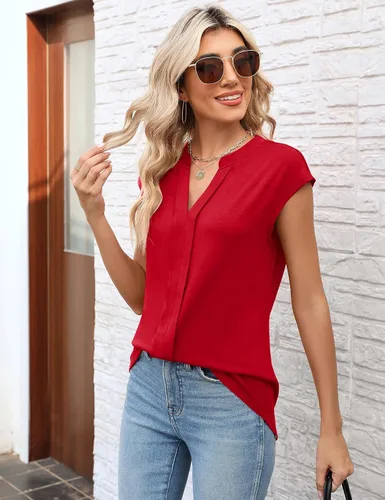 Miniatura 4 de Micoson Camiseta sin mangas con cuello en V para mujer, manga casquillo, para verano, para negocios, elegante, informal, S-XXL