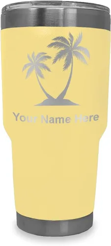 Miniatura 41 de LaserGram Vaso aislado al vacío de 20 onzas, palmeras, grabado personalizado incluido (negro)