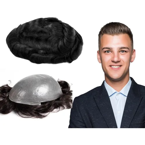GEXWORLDWIDE GEX Toupee - Peluca de cabello humano para hombre, 0.003 in, piel fina, 8 x 10 pulgadas, color negro profundo, sistemas de repuesto de