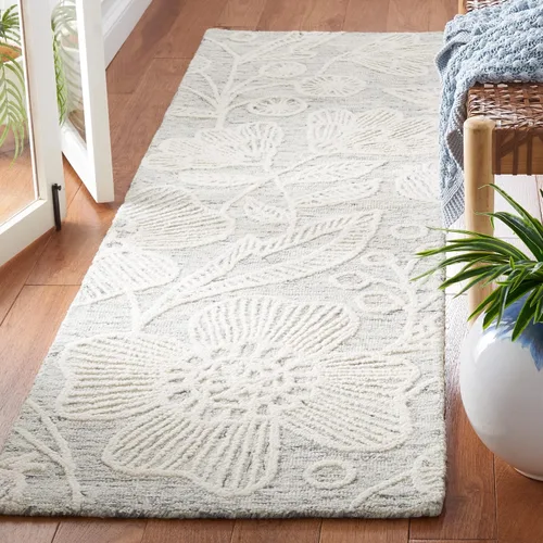 Miniatura 11 de SAFAVIEH Jardin Collection - Alfombra de pasillo, 2 pies 3 pulgadas x 8 pies, azul y marfil, lana floral hecha a mano, ideal para zonas de alto
