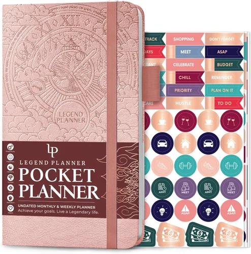 Legend Planner Pocket - Pequeño diario mensual y semanal sin fecha y calendario para productividad, mini planificador organizador de vida perfecto