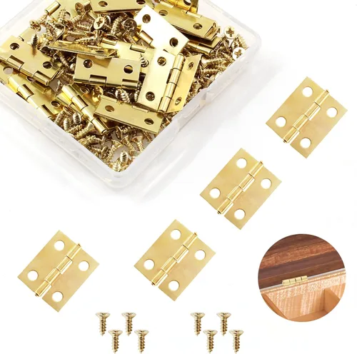 Miniatura 13 de 50 bisagras mini, bronce antiguo de 0.512 x 0.472 in, chapado en cobre, miniatura, retro, hierro, bisagras de montaje en superficie con tornillos