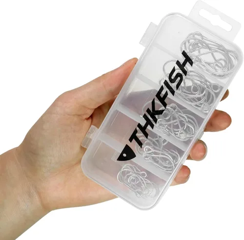Miniatura 6 de THKFISH 50 unids/100 piezas de caja en línea ganchos individuales de repuesto para señuelos cebos en línea ganchos circulares ojo grande con púas