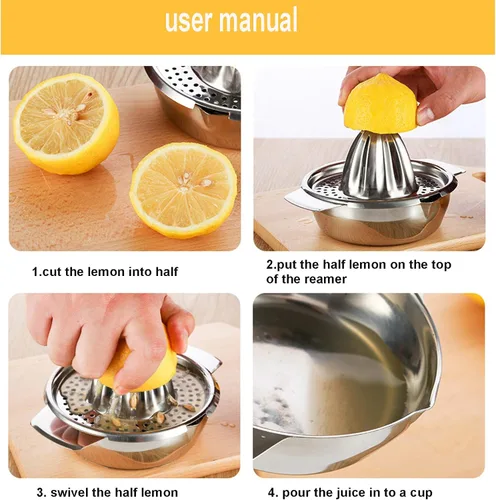 Miniatura 4 de Exprimidor de limón de acero inoxidable Exprimidor de cítricos Prensa de mano Herramienta de exprimir jugo de naranja con recipiente