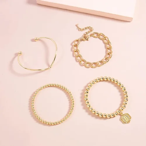 Miniatura 8 de Elegance 11 designs Pulsera de cuentas apilable chapada en oro de 14 quilates, pulseras elásticas gruesas para mujer, regalo con colgante hexagonal