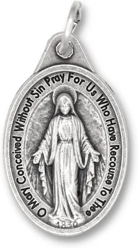 Miniatura 4 de Caritas et Fides Paquete de 25 medallas milagrosas a granel (1 pulgada, plata oxidada), hechas en Italia – Colgante de María para collar, colgante