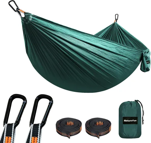 Miniatura 19 de NATUREFUN Hamaca ultraligera para viajes y camping Capacidad de carga de 300 kg, transpirable, de secado rápido Incluye 2 mosquetones premium, 2