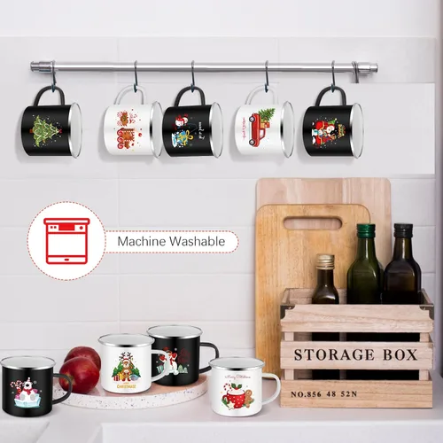 Miniatura 3 de Layhit 9 tazas de Navidad de 12 onzas esmaltadas para café, tazas de cerámica para vacaciones de invierno, tazas divertidas de Navidad, regalos