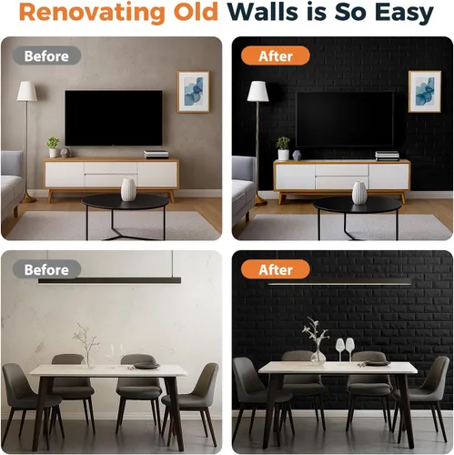 Miniatura 4 de Circloophs Paneles de pared 3D para pegar y despegar, papel tapiz 3D imprimible de ladrillo negro, autoadhesivo, impermeable, paneles de ladrillo