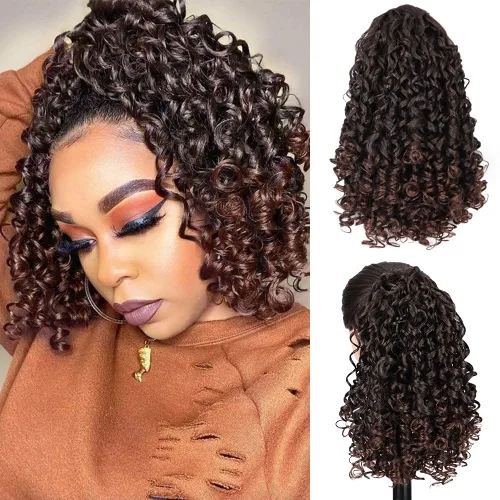 Miniatura 10 de AISI BEAUTY Extensión de cola de caballo rizada con cordón para mujeres negras, cola de caballo sintética rizada con cordón con 2 clips en colas