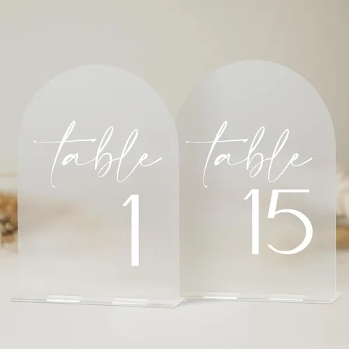 Miniatura 26 de Números de mesa de acrílico de arco negro con soportes 1-15, letrero acrílico arqueado negro de 5 x 7 pulgadas y base, números de mesa de arco