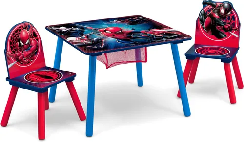 Delta Children - Juego de mesa para niños Marvel Spider Man con almacenamiento (incluye 2 sillas) certificado Greenguard Gold, talla única, azul/rojo