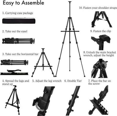 Miniatura 6 de Artify - Caballete para letrero, soporte de caballete de arte portátil ajustable de doble nivel, altura ajustable de 22 a 66 pulgadas, caballete