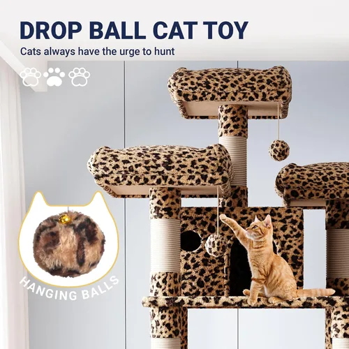 Miniatura 3 de Allewie Árbol de gato de 68 pulgadas/casa y torres para felinos grandes/poste rascador/árbol de escalada grande de varios niveles
