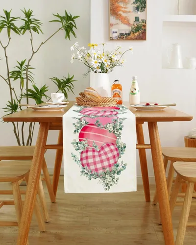 Miniatura 17 de Camino de mesa para el día de San Valentín, decoración del día de San Valentín, 70 pulgadas de largo, bordado rojo y rosa, camino de mesa de corazón