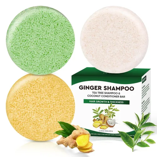 Champú y acondicionador de barra de jengibre y árbol de té, para evitar la pérdida de cabello, promueve el crecimiento del cabello, grasa