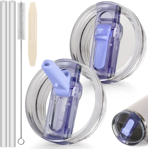 Miniatura 18 de 14 oz Tapa con popote abatible de repuesto para accesorios de vaso Stanley, 2 tapas antiderrames a prueba de derrames para vasos Stanley de 14 oz