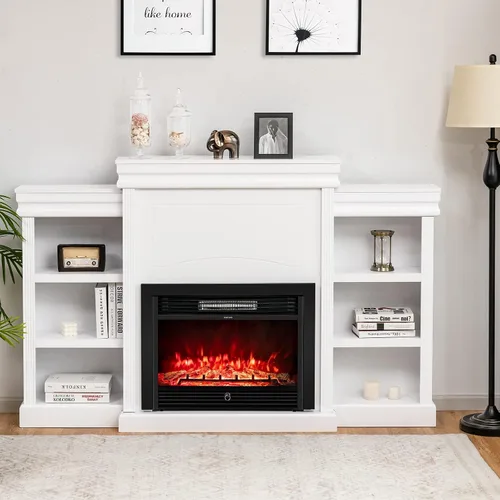 Miniatura 10 de Tangkula Soporte de TV con chimenea de 70 pulgadas, 750 W/1500 W, calentador eléctrico con control remoto, temporizador de 1-8 horas, 5 brillo
