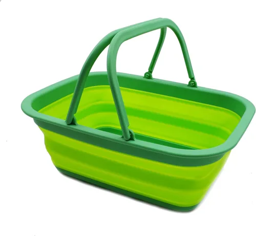 Miniatura 6 de SAMMART Tina de plástico plegable con asa de 9.2 L (2.3 galones) – Cesta de picnic portátil al aire libre – Lavabo plegable para lavar platos, Verde