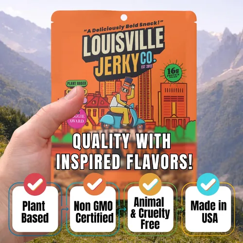 Miniatura 3 de Louisville Vegan Jerky - Buffalo Hot Wing Carne vegana y vegetariana - Cecina para morder los labios - Snacks veganos altos en proteínas sin gluten