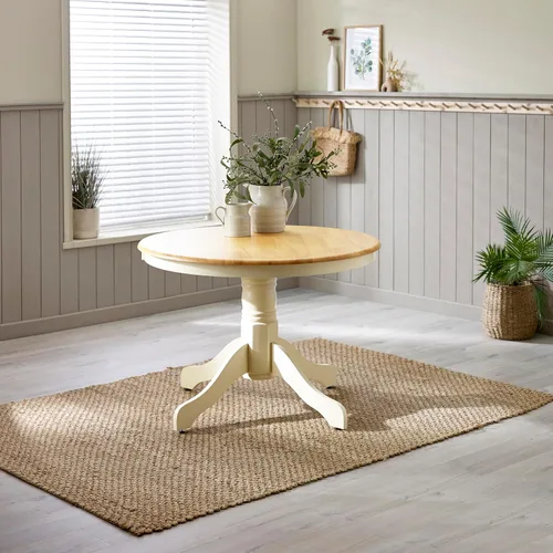 Furniturebox UK Bude - Mesa redonda de madera maciza de 4 asientos, mesa de comedor redonda con pedestal de madera, muebles de comedor clásicos