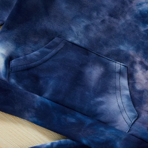 Miniatura 5 de GRNSHTS Conjunto de pantalones de teñido anudado para bebé, con capucha, bolsillo superior, pantalones largos, 2 piezas, ropa de otoño e invierno