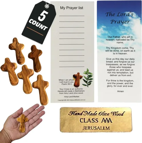 Miniatura 14 de Holy Land Market cruz de mano de madera de olivo con bolsa de regalo de terciopelo, de Belén