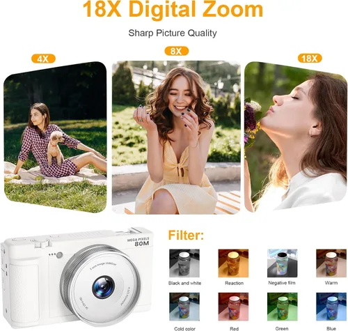 Miniatura 4 de Cámara digital 5K UHD para fotografía, cámara de videoblogs de 80 megapíxeles con enfoque automático para YouTube, cámara selfie de doble lente