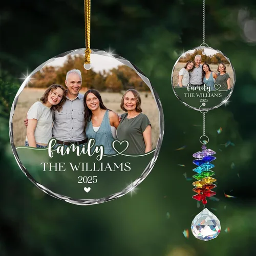 Miniatura 19 de Adorno de cristal con foto personalizada 2026 – Adorno de Navidad familiar personalizado, nombre personalizado, foto, fecha, recuerdo del día