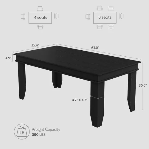 Miniatura 2 de GarveeHome Mesa de comedor de granja para 6-8 personas, mesas de cocina de 71 pulgadas de largo con marco resistente de madera, mesa rectangular