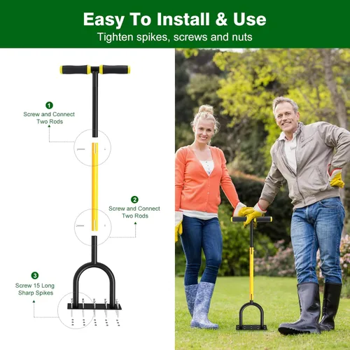 Miniatura 6 de Aireador de césped - Aireador de césped y suelo para el cuidado del césped y el patio, aireador manual duradero para césped saludable, suelo
