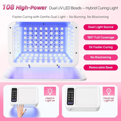 Miniatura 3 de Luz UV para uñas de gel, lámpara de uñas LED UV de 120 W con 140 cuentas, secador de uñas profesional de secado rápido, diseño de dos manos, cuidado