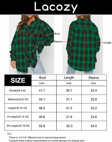 Miniatura 5 de Lacozy Blusa de lana cuadriculada, para mujer, con cuello, manga larga y botones
