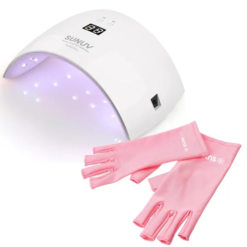 SUNUV Guantes LED con luz UV para uñas de gel, guantes profesionales UPF 50+ anti UV para lámpara de uñas de gel, tecnología de uñas, rosa