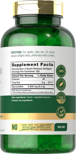 Miniatura 2 de Carlyle Suplemento de lecitina 2400 mg 240 cápsulas de gel suave con fosfolípido natural Sin OMG, sin gluten