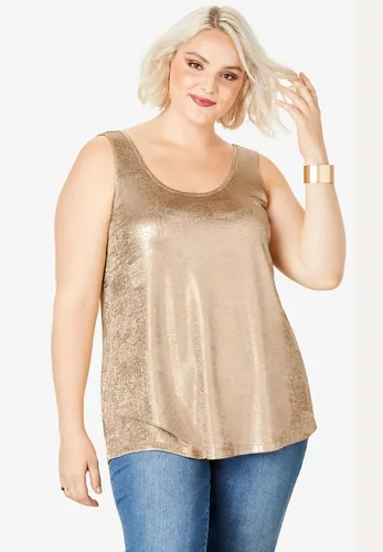 Miniatura 5 de Roaman's Camiseta sin mangas metálica con cuello redondo y talla grande para mujer