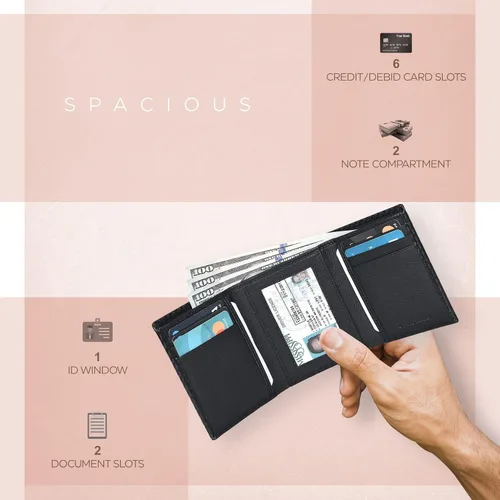Miniatura 3 de ESTALON Slim RFID Wallets for Men - Genuine Leather Front Pocket Trifold Wallet