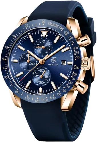 Miniatura 13 de BY BENYAR - Reloj para hombre, cronógrafo analógico de cuarzo, impermeable, luminoso, de diseñador, relojes de pulsera para hombre, para negocios