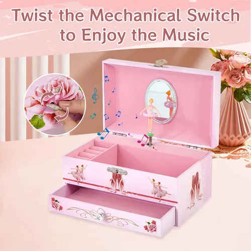 Miniatura 6 de Joyero musical de bailarina clásica con cajón y bailarina, regalos para niñas para almacenamiento de joyas, caja de música para niñas de 3 a 12 años