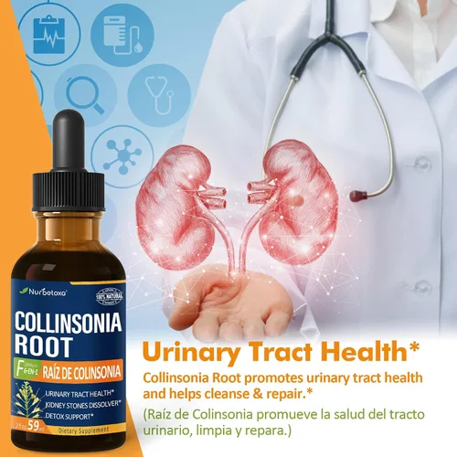 Miniatura 2 de Collinsonia (raíz de piedra) Gotas para la salud del tracto urinario, suplemento de fórmula herbaria natural con rompepiedras extracto de piedra