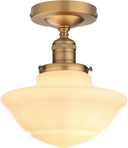 Pathson Vintage Flush Mounted Ceiling Lighting with Milk White Glass Shade, Mid-Century Style Ceiling Light Fixture for Hallway Foyer Loft Living