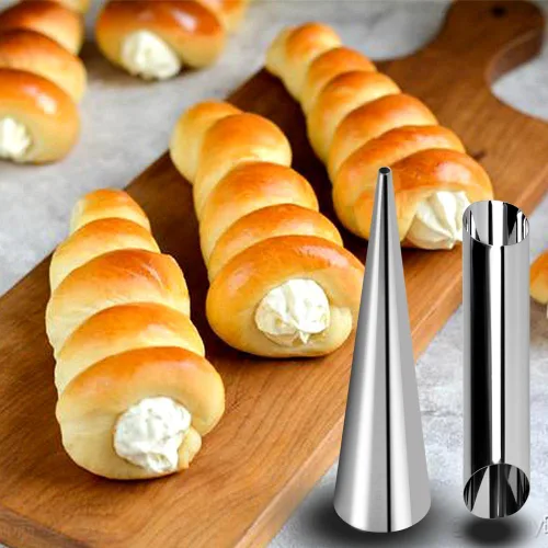 Miniatura 7 de Molde de cuerno de crema, cono de helado de acero inoxidable y molde de pastelería reutilizable en forma tubular para hornear, herramienta