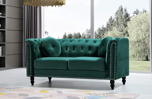 Miniatura 19 de Container Furniture Direct S5370-S Kittleson Velvet Upholstered Modern Chesterfield Sofa with Nailhead Trim, Gray