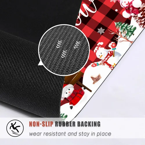 Miniatura 3 de Tapete de Navidad con diseño de muñeco de nieve, árbol de Navidad, rojo y negro, divertido tapete para puerta delantera, parte trasera de goma