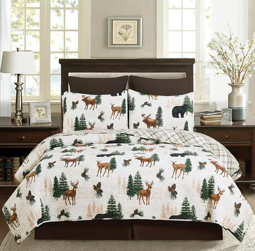 Miniatura 4 de C&F Home Crestwood - Juego de edredón de 3 piezas con diseño de ciervos y pinos para todas las estaciones, otoño, cosecha, invierno, rústico