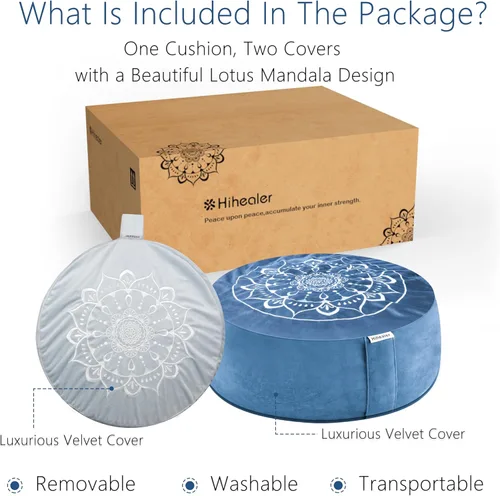 Miniatura 2 de Hihealer Cojín de meditación, funda de terciopelo tradicional tibetano para meditación, cojín grande para el suelo para adultos, cojín de trigo Azul