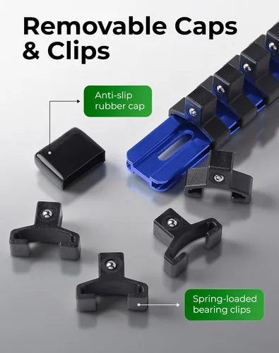 Miniatura 4 de ALOANES Organizador de riel de enchufe de aleación de aluminio de 1/4 de pulgada, bastidores de enchufe resistentes, kit de soporte para caja de Azul