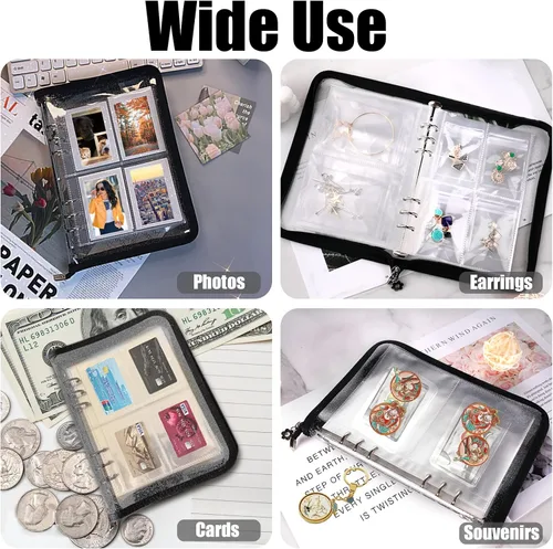 Miniatura 4 de Páginas interiores transparentes doble cara para libro de almacenamiento de joyería, encuadernador de 6 anillos, 24 hojas, 96 bolsillos, protector